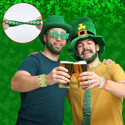 Morcheiong 70 Pcs St. Patrick's Day Silicone Bracelets Pink Red Party Favors Classic Rubber Wristbands for Kids Adults St. Patrick's Day Party Decorations