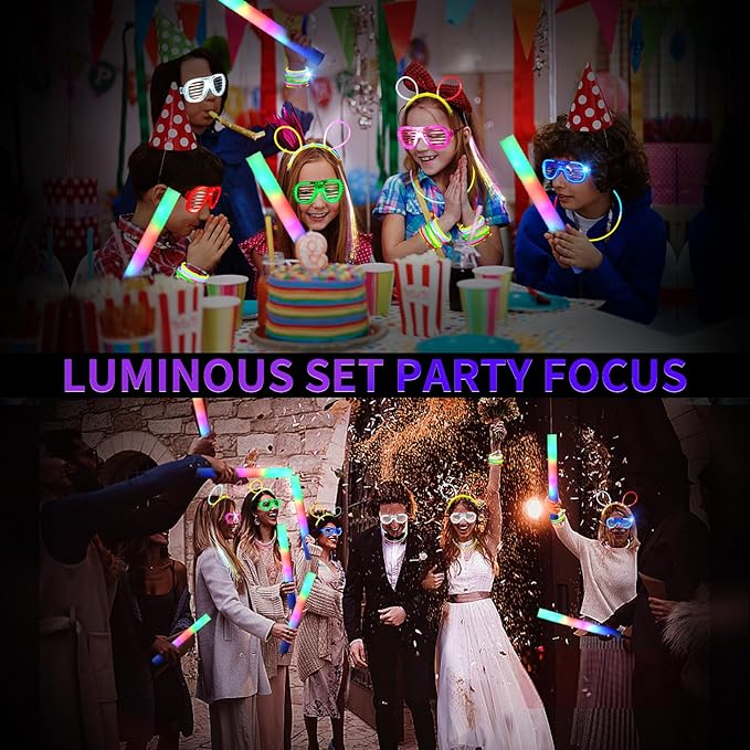 272 PCs Glow Party Supplies, 24 Foam Glow Sticks, 24 LED Glasses and 200 Glow Sticks ＆ Bracelets, 12 Glow sticks headband 12 Fiber Optic Hair Light，Glow Neon Party Favors for Wedding, Concert, Raves