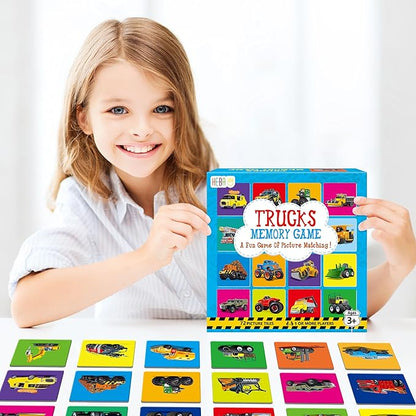 Hebayy Truck Matching Game, 72 PCS Traffic Memory Matching Cards for Toddlers 36 Pairs Transportation Memory Cards Educational Toys for Preschool Boys & Girls 4 5 6 Years Old