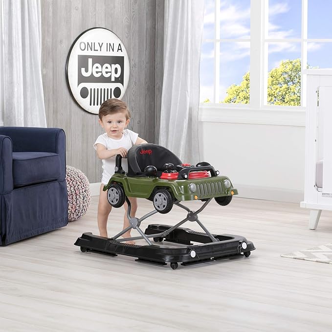 Jeep Classic Wrangler 3-in-1 Grow With Me Activity Walker - Features Music, Lights, Removable Play Tray, Push Walker Mode, Converts into Rolling Car Toy, Anniversary Green