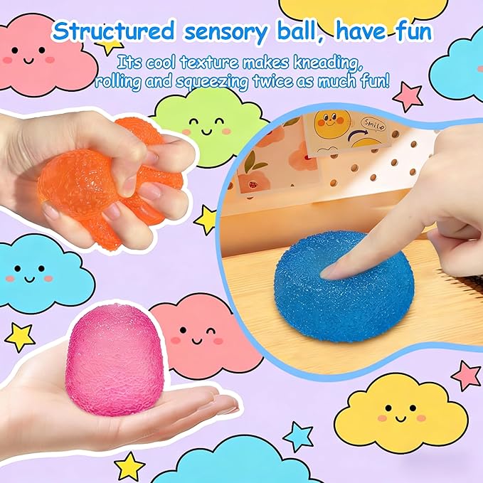 4 Pcs Squishy Fidget Toys Stress for Kids and Adults, Super Solid Squeeze Ball, Sensory for Stress Relief, Birthday, Easter Basket Stuffers and Party Favors