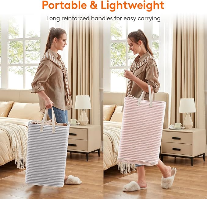 Lifewit 2 Pack Laundry Basket 80L Each, Collapsible Clothes Hamper with Reinforced Handles, Freestanding Waterproof Design for Bedroom and Laundry Room, Grey&Pink 160L Total