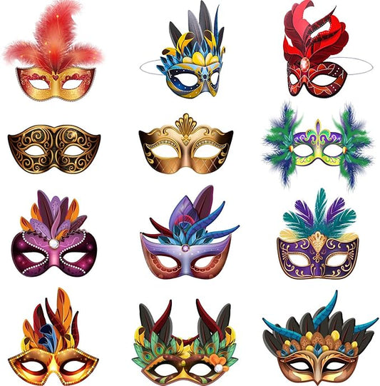 Blulu Mardi Gras Masks Paper Carnival Parade Faux Feather Face Masks Masquerade Party New Orleans Novelty Decorations Fantasy for Women Man Costume Party Favors