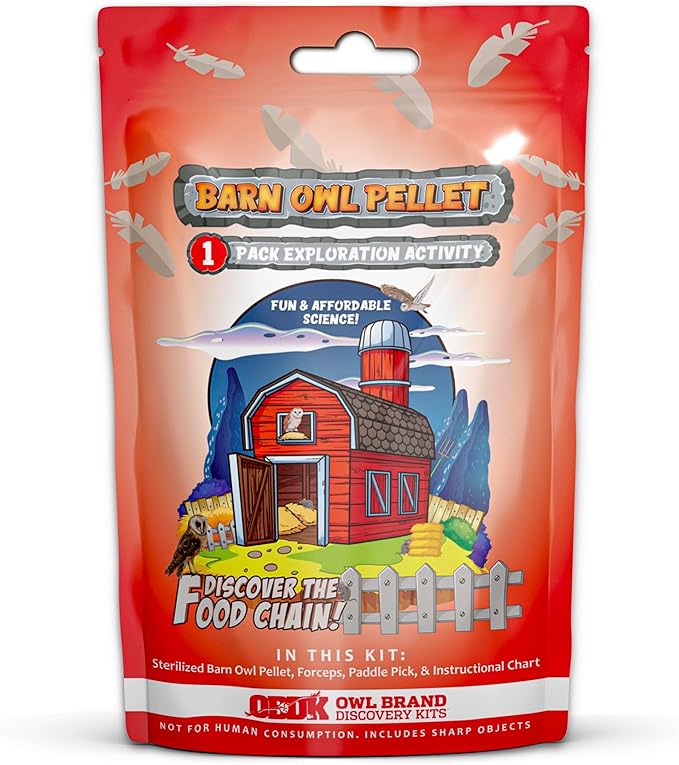 OBDK Barn Owl Pellets for Dissection - 1 Pack Small Sized (1.0-1.5") with Tools, Guide and Charts from Owl Brand Discovery Kits