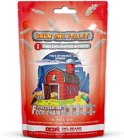 OBDK Barn Owl Pellets for Dissection - 1 Pack Small Sized (1.0-1.5") with Tools, Guide and Charts from Owl Brand Discovery Kits