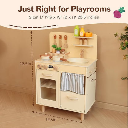 Play Kitchen for Kids, Classic Wooden Kitchen Playset with Food Accessories Set Ideal for Creative Pretend Play, Suitable for Toddlers, Girls & Boys Ages 3+