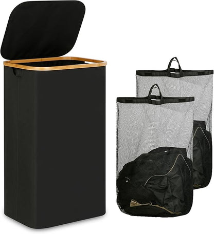 iEGrow Laundry Hamper with Lid, 110L Large Laundry Basket with Handle, Collapsible Clothes Basket Organizer with Removable 2 Inner Bag for Clothes Toys Towels - Black