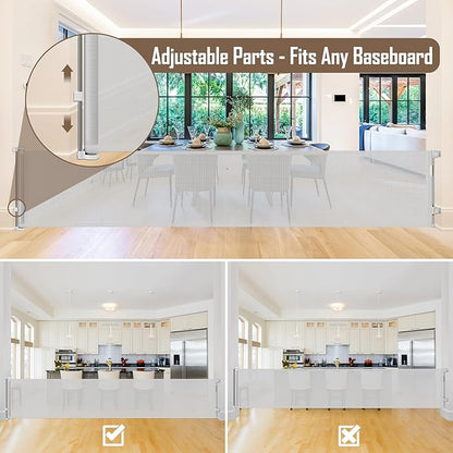 178 Inch Extra Long Baby Gate Retractable Dog Gate Outdoor Gates for Decks Indoor Retractable Baby Gates Wide Dog Gate for Super Wide Openings Retractable Gates for Dogs, Garage Gate, Light Gray