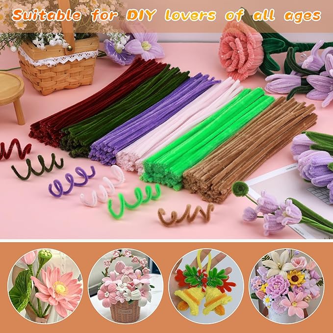 Pipe Cleaners, 100Pcs Chenille Stems Pipe Cleaners Craft, Creative Craft Pipe Cleaners, Crafting Pipe Cleaners Supplies for Festivals Flower Making, DIY Home Decorations/Light Brown