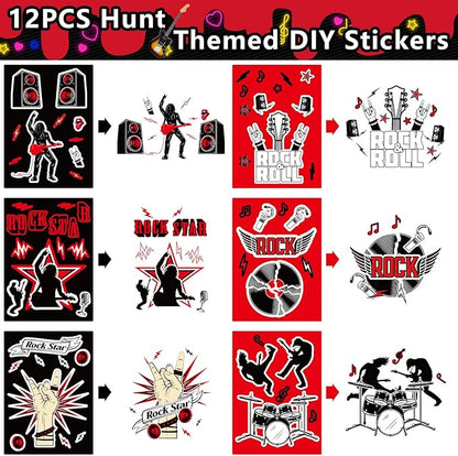 Rock and Roll Party Decorations Favors , Including Gift Bags , Stickers Badge Slap Bracelets Silicone Wristbands DIY Stickers , for Rock Music Theme Party Supplies