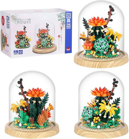 Creative Bonsai Flower Bouquet Building Kit,Flower Botanical Collection Construction Building Toy,Building Blocks Set for Adults and Kids (Succulent Plant Bonsai Flower)