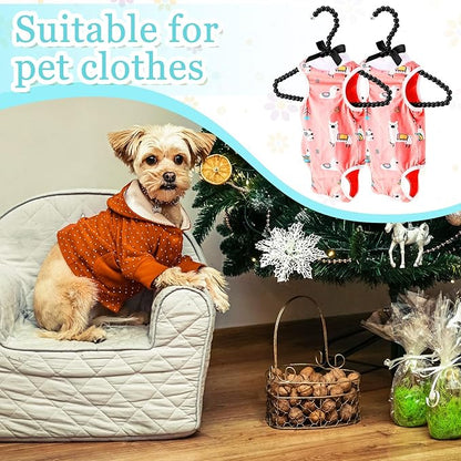 Threan Pearl Beaded Clothes Hanger Mini Pearl Beads Small Metal Clothes Hangers with Ribbon Standard for Kids Baby Children Pet Dog(Black,12 Pcs)