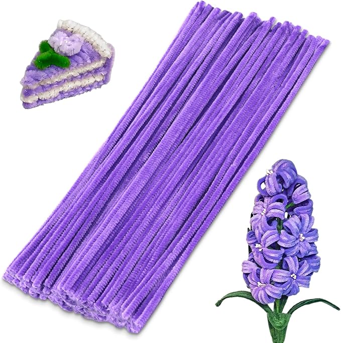 100 Pieces Pipe Cleaners Chenille Stem, Solid Color Pipe Cleaners Set for Pipe Cleaners DIY Arts Crafts Decorations, Chenille Stems Pipe Cleaners (Light Purple)