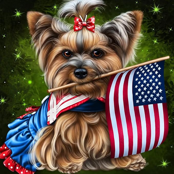 500 Piece Jigsaw Puzzle American Flag 4th of July Yorkie Yorkshire Terrier Dog Challenge Educational Game for Adults Animal Wooden Puzzles Floor Props Kid Gift Unzip Toy Home Decor