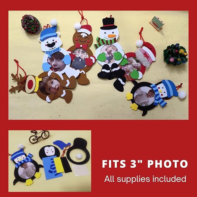 4E's Novelty Foam Kids Christmas Picture Frame Ornament Craft (12 Pack) Bulk Christmas Crafts for Kids Ages 4-8, 8-12 & Toddlers DIY Party Acitvity