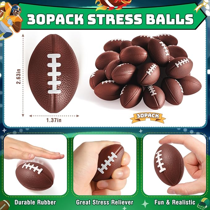Valentines Day Gifts for Kids, 30 Pack Mini Sports Soccer Football Stress Ball with Valentines Day Cards for Kid Classroom Exchange, School Toddler Party Favor, Class Boy Girl Valentine Day Gift