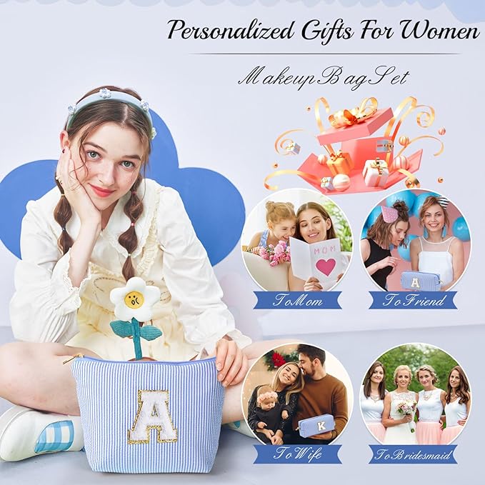 YOOLIFE Personalized Gift for Girls, Make Up Bag Initial Makeup Bag Cute Makeup Bags Unique Mothers Day Birthday Gifts Girl Gift Girlfriend Wife Sister Gifts for Her Girls G