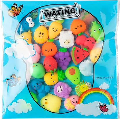 WATINC 30Pcs Easter Mochi Squeeze Toys for Easter Party Favor, Soft Kawaii Easter Bunny Chick Colorful Fruit Rabbit Stress Relief Hand Toys Fidget Toy, Birthday Gift for Kids, Easter Party Supplies