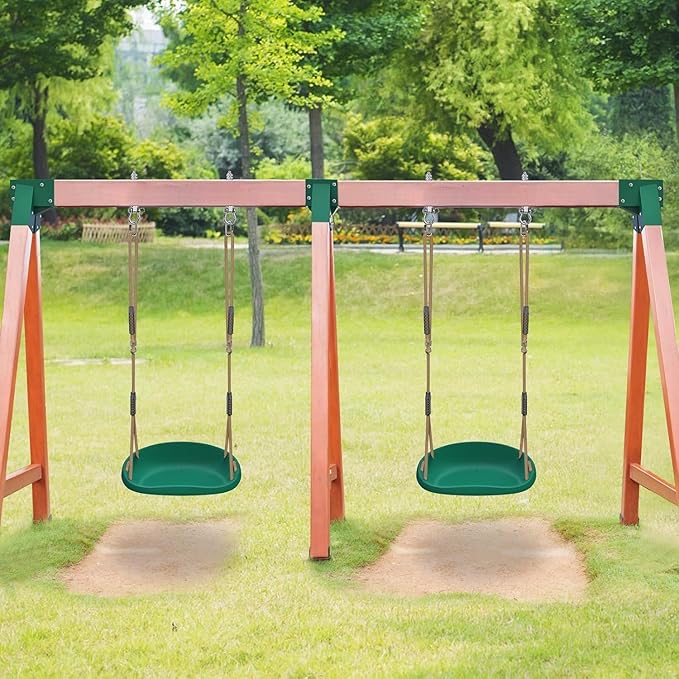 2 Pack 500LB Capacity Heavy Duty Swing Seat with Wider Seat Board & Height Adjustable Rope from 4.8ft to 6.7ft Green Swing Set Swings for Backyard Patio Garden Playground, Green