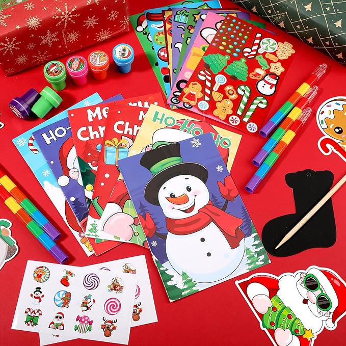 BenLouis Christmas Party Favors for Kids Christmas Classroom Gifts Prize Stockings Filler Coloring Books Bulk for Students Crafts Xmas Holiday School Goodie Bag Stuffer（12Set Gingerbread）