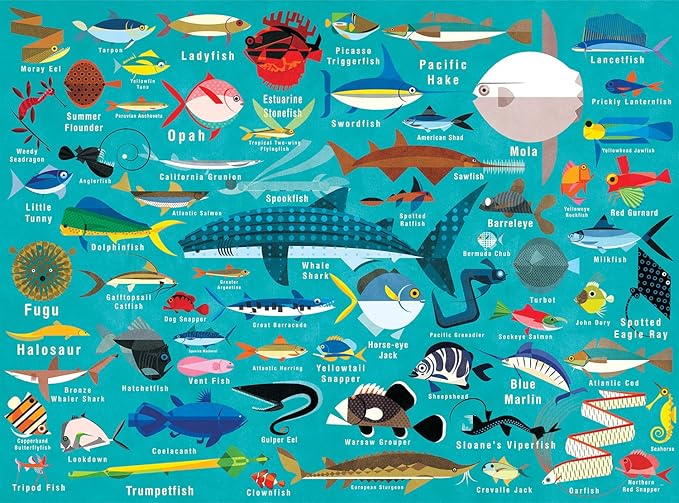 Mudpuppy Ocean Life 1000 Piece Jigsaw Puzzle for Adults and Families, Family Puzzle with Colorful Illustrations of Fish, Sharks and Ocean Life , Blue