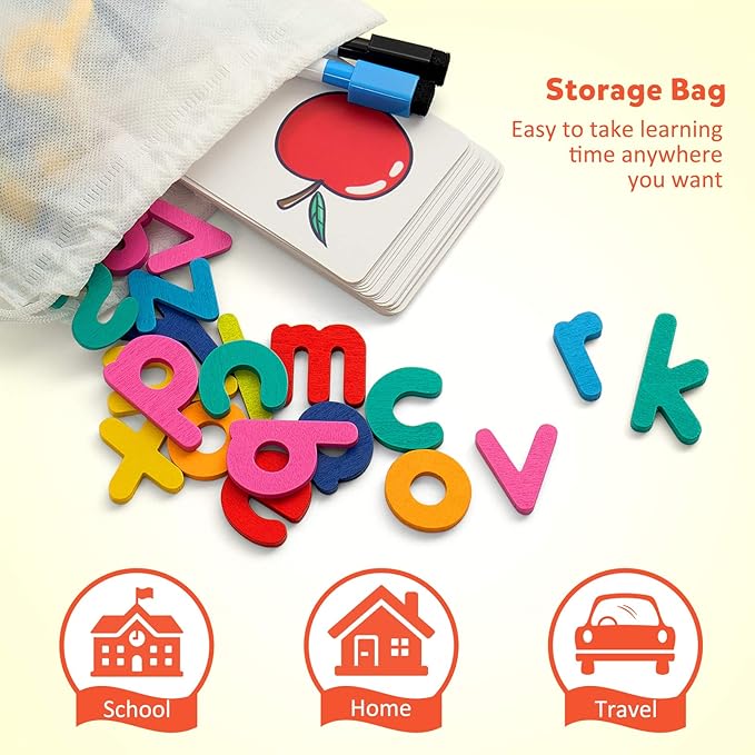 Coogam Reading & Spelling Learning Toy, Wooden Letters Flash Cards Sight Words Matching ABC Alphabet Recognition Game Preschool Educational Tool Set for 3 4 5 Years Old Boys and Girls Kids