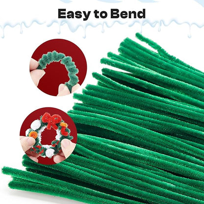 Caydo 200 Pieces Christmas Dark Green Pipe Cleaners Craft Flexible Chenille Stems for Kids Art Craft Projects and Decoration, 12 Inch x 6 mm