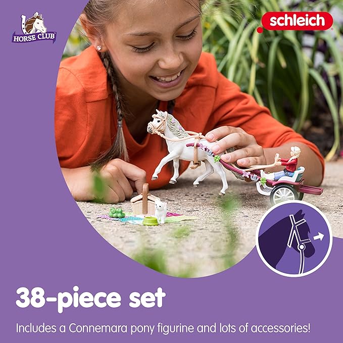 Schleich Horse Club — 32-Piece Carriage Ride with Picnic Playset, Horse and Carriage Toy Set with Doll, Stocked Picnic Basket and Accessories, Horse Toys for Girls & Boys Ages 5+