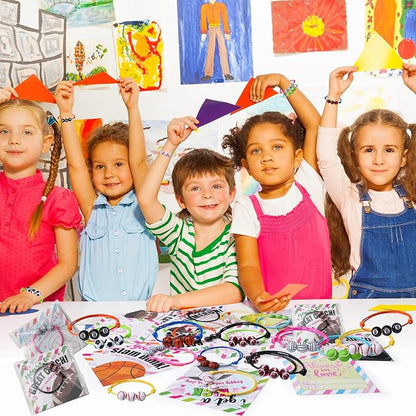 Valentines Day Cards for Kids School 28 Packs Valentines Day Gifts for Kids with Adjustable Sports Balls Bracelets Fit Kids Size Valentine School Classroom Prizes Gift Exchange Party Favors