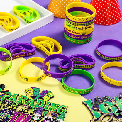 Kasyat 100 Pieces Mardi Gras Party Favors Mardi Gras Party Silicone Bracelets Mardi Gras Carnival Wristbands for Carnival Birthday Party Decorations Goodie Bag Stuffers Fillers Supplies