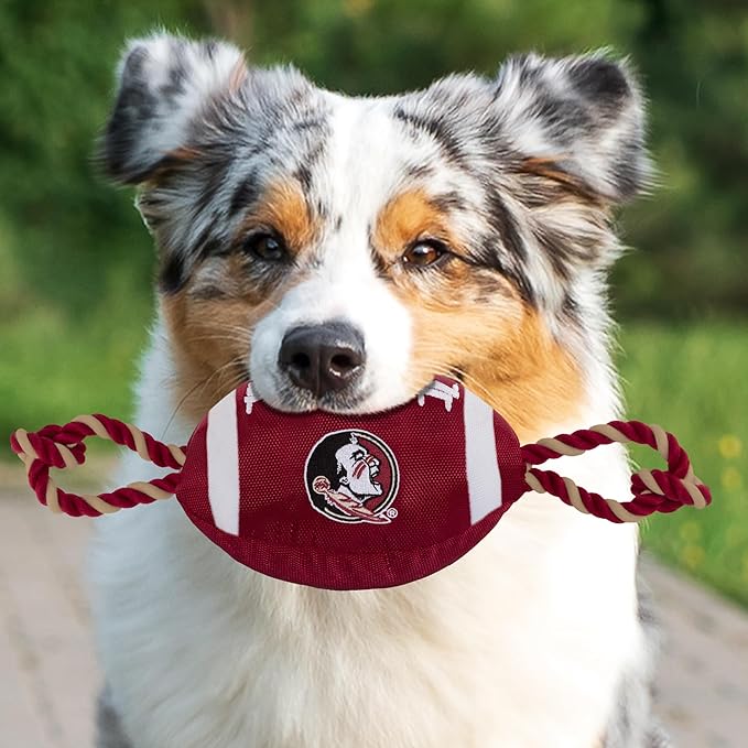Pets First NCAA Florida State Seminoles Football Dog Toy, Tough Quality Nylon Materials, Strong Pull Ropes, Inner Squeaker, Collegiate Team Color (FSU-3121)