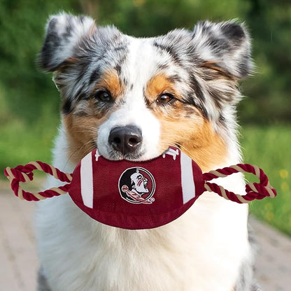 Pets First NCAA Florida State Seminoles Football Dog Toy, Tough Quality Nylon Materials, Strong Pull Ropes, Inner Squeaker, Collegiate Team Color (FSU-3121)