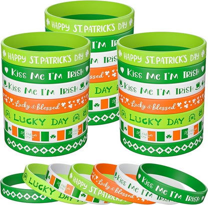 Morcheiong 42 Pieces St. Patrick's Day Shamrock Rubber Bracelets Classic Silicone Wristbands for Kids Adults Green Irish Day Party Supplies