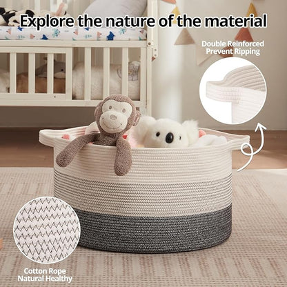 OIAHOMY 90L Blanket Basket for Living Room, Large Basket 23" x 23" x 13" with Handle, Laundry Hamper for Blankets, Pillows, Toy Storage for Kids, Dogs - Black and White