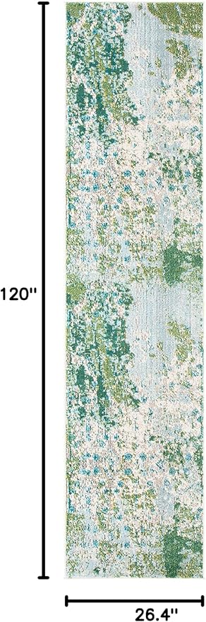 SAFAVIEH Madison Collection Runner Rug - 2'2" x 10', Green & Blue, Modern Abstract Design, Non-Shedding & Easy Care, Ideal for High Traffic Areas in Living Room, Bedroom (MAD499X)