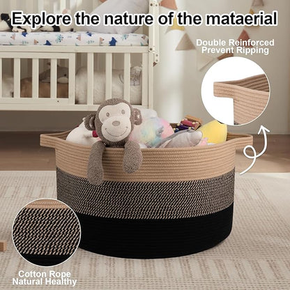 OIAHOMY 90L Blanket Basket for Living Room, Large Basket 23" x 23" x 13" with Handle, Laundry Hamper for Blankets, Pillows, Toy Storage for Kids, Dogs - Yellow and Black