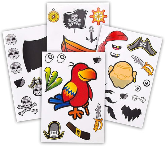 24 Make A Pirate Stickers for Kids - Great Pirate Theme Birthday Party Favors - Fun Craft Project for Children 3+ - Let Your Kids Get Creative & Design Their Favorite Pirate Stickers