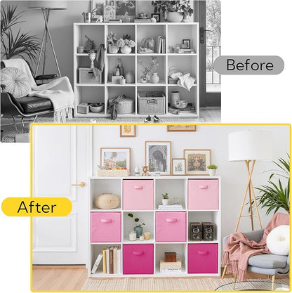 Cupic Cupid 13 Inch Storage Cube, Fabric Cube Storage Bin with Handles, Storage Cube Organizer for Clothes and Toys, Collapsible Cube Bins for Closet, Shelves, Nursery, 6-Pack, Pink Gradient