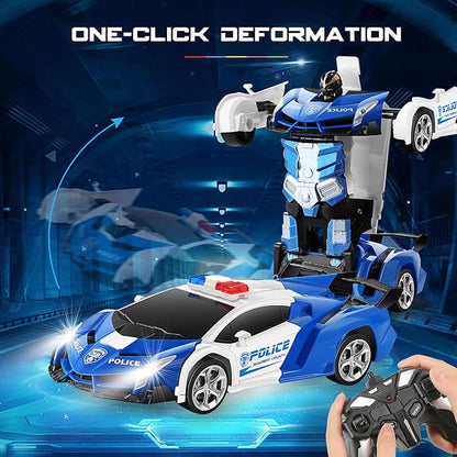 FIGROL Remote Control Car｜Transformable Robot RC Car｜2.4Ghz 1:18 Scale Model Police Car with One Button Deformation｜360 Degree Rotation Drifting for Children