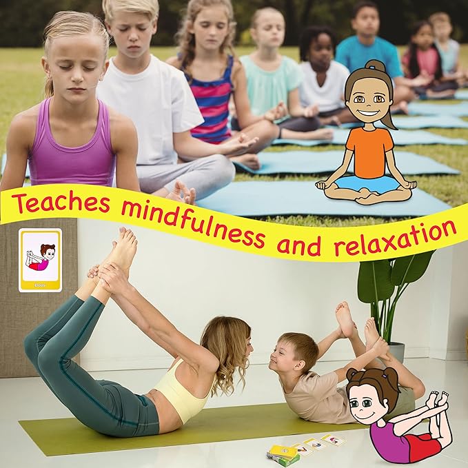 Yoga Cards for Kids - Calm Kids Exercise Equipment and Relaxing Exercise Cards, Play Yoga Pretzels Games of Mindful Memory Cards, Matching & Go Fish. Includes Game Instructions