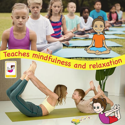 Yoga Cards for Kids - Calm Kids Exercise Equipment and Relaxing Exercise Cards, Play Yoga Pretzels Games of Mindful Memory Cards, Matching & Go Fish. Includes Game Instructions