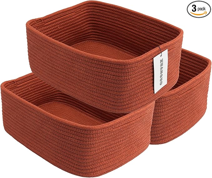 XUANGUO Small Woven Storage Baskets 13“X9”X5“ Decorative Rope Bins for Organizing Shelves, Closets, and Toys, Empty Gift Baskets, Cute Organizer Basket for Home and Office (rustic, Large)