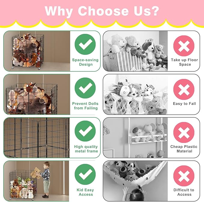 HEOMU Stuffed Animal Storage,Toy Bins for Kids Organizer,Toy Box Hold Up to 150 Plush Toysfor Nursery Play Room Bedroom Metal (Black)