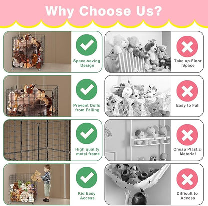 HEOMU Stuffed Animal Storage,Toy Bins for Kids Organizer,Toy Box Hold Up to 150 Plush Toysfor Nursery Play Room Bedroom Metal (Black)