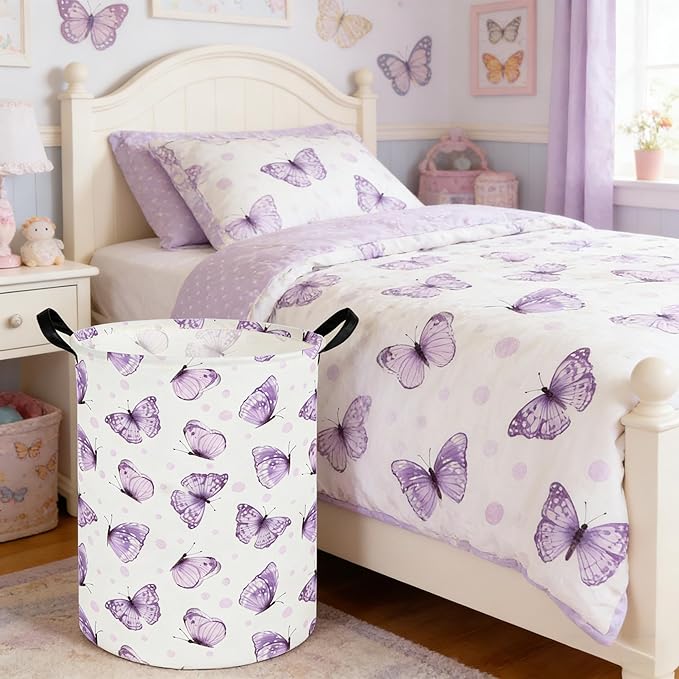 Butterfly Baby Laundry Basket,Nursery Hamper,Kids Dirty Clothes Hamper,Toys Storage Bin Organizer,Girl Room Decor(Cute Butterfly)