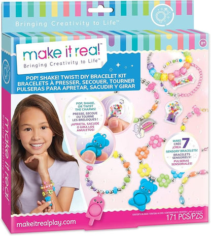 Make It Real: Pop! Shake! Twist! DIY Bracelet Kit - Make 7 Scensory Charm Bracelets, 171pcs, All-in-1 Jewelry Kit, Rainbow Colors, Girls & Kids Age 8+