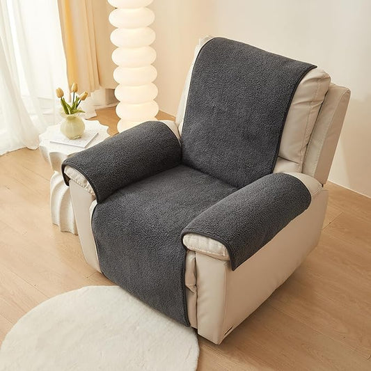 vctops Sherpa Fleece Recliner Chair Cover Super Soft Warm Plush Sofa Slipcover Furniture Protector Non Slip Washable Reclining Chair Cover for Kids, Pets (Dark Grey,30"x91")