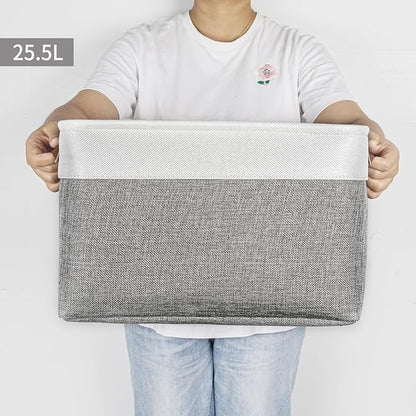 Bagnizer Storage Bins Large Fabric Storage Baskets for Shelves 3 Pack, Decorative Linen Closet Baskets with Handles for Organizing, Shelf, Clothes, Home, Office, 15x11x9.5Inches (Grey&White)
