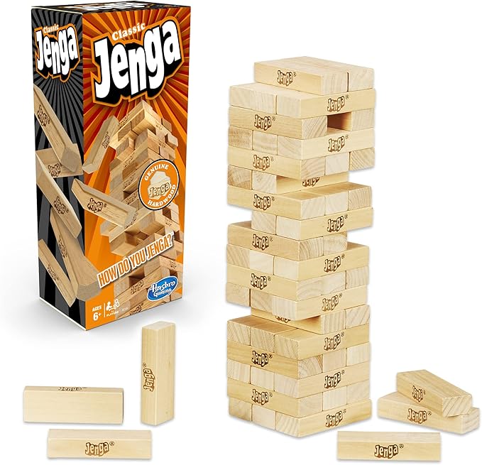 Hasbro Gaming Jenga Classic Game with Genuine Hardwood Blocks,Stacking Tower Game for 1 or More Players,Kids Ages 6 and Up