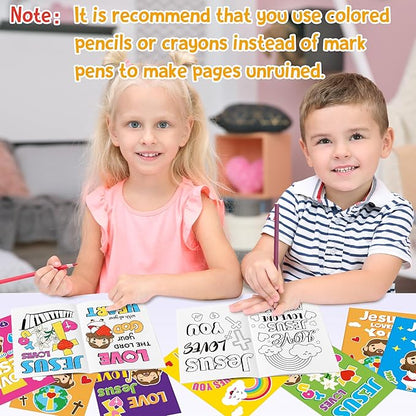 24Pcs Jesus Loves You Coloring Books - Religious Bible DIY Color-in Pages Booklet Bulk Drawing Holiday Christian Activity Supplies for Sunday School Classroom Rewards Artwork Gift for Kids